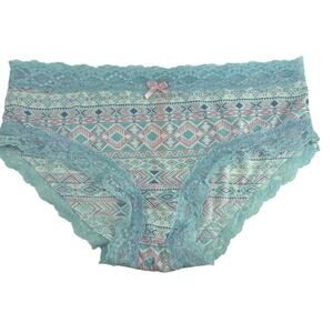 Splendies Pastel Aztec Print Lace Trim Panty Womens Size Small